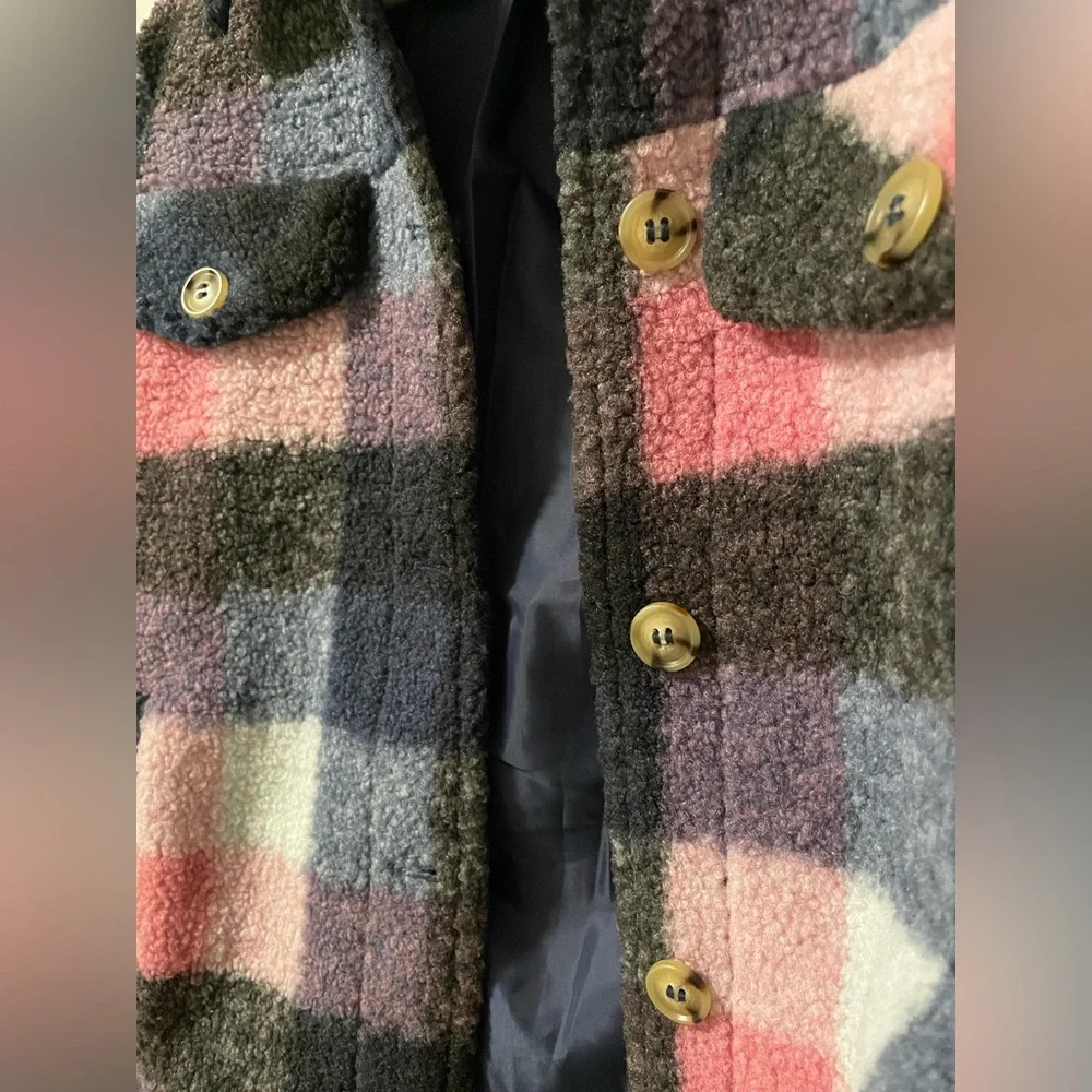 NWT Treasure & Bond Kid’s Plaid Shacket, Navy and Pink, Size L